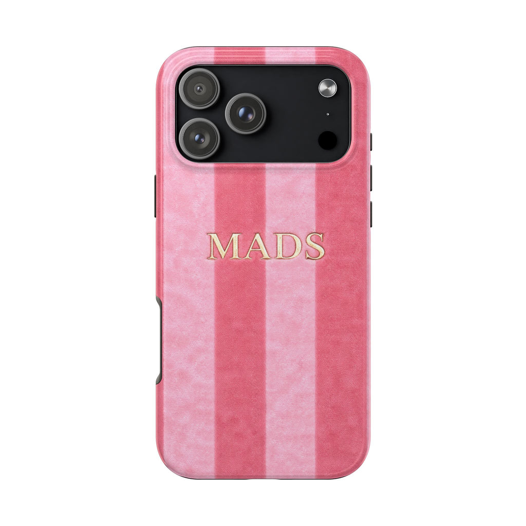 PERSONALIZED PINK STRIPES INITIALS NAME CUSTOM PHONE CASE