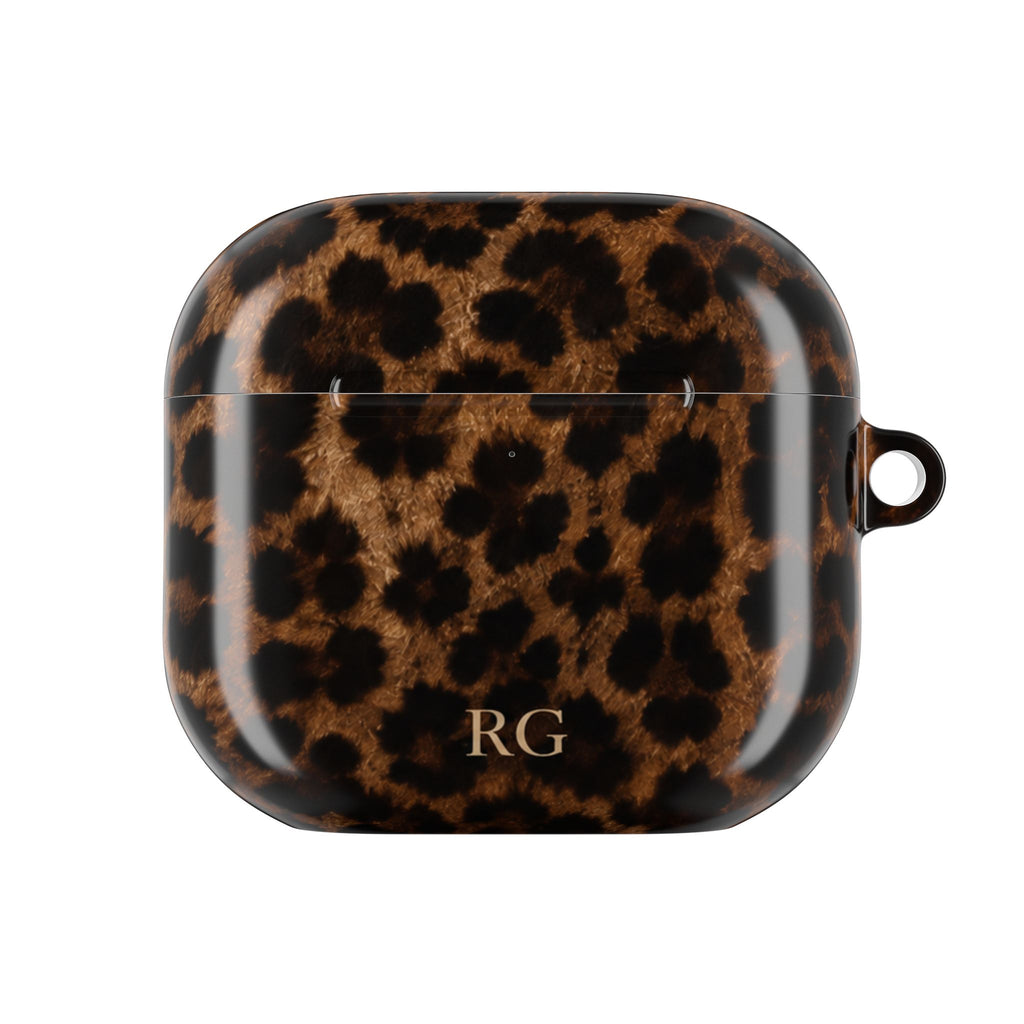 PERSONALIZED BROWN CHEETAH LEOPARD CUSTOM MONOGRAM INITIALS AIRPOD CASE