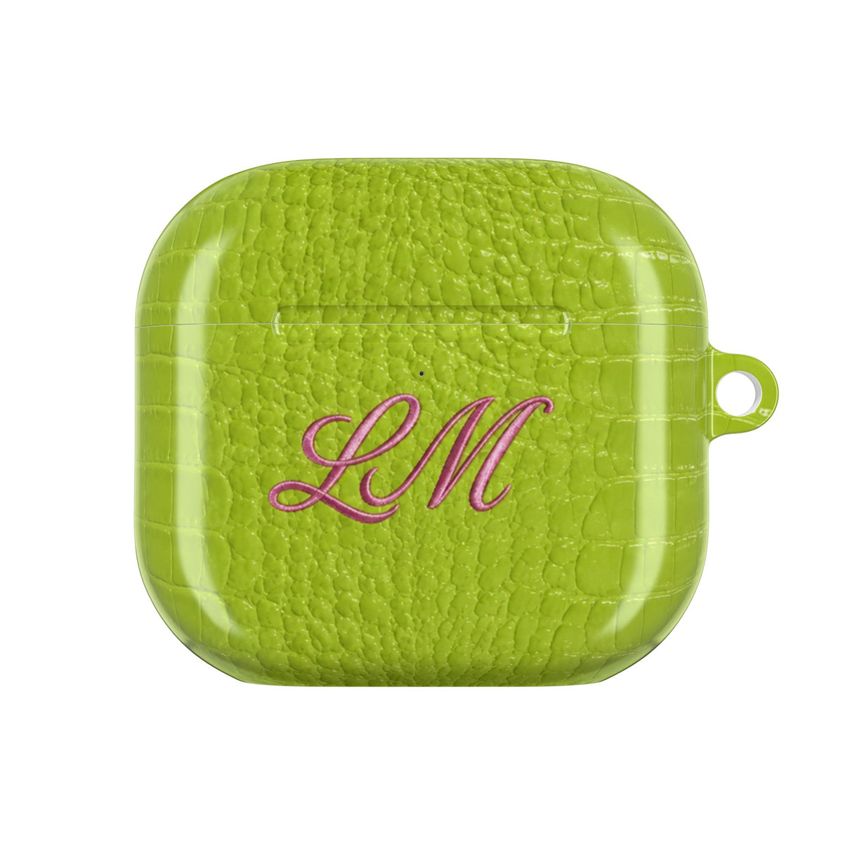 PERSONALIZED LIME GREEN CROC MONOGRAM INITIALS CUSTOM NAME AIRPOD CASE