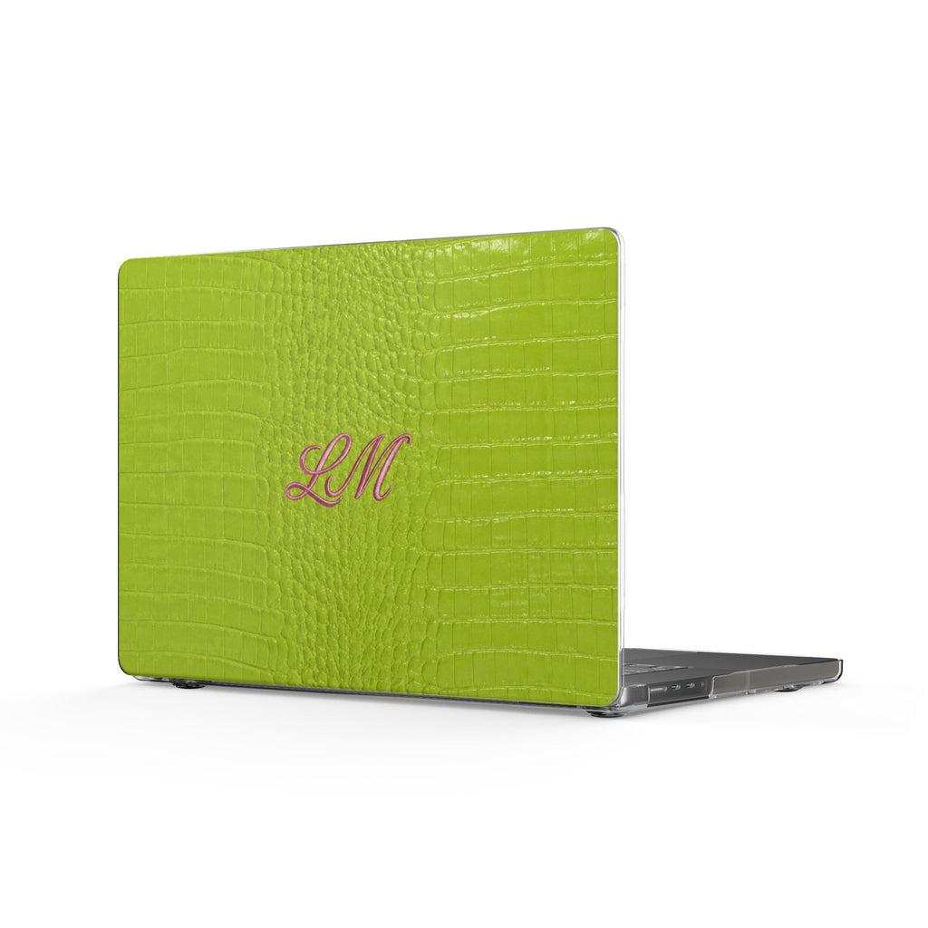 PERSONALIZED LIME GREEN CROC MONOGRAM INITIALS CUSTOM NAME MACBOOK COVERS