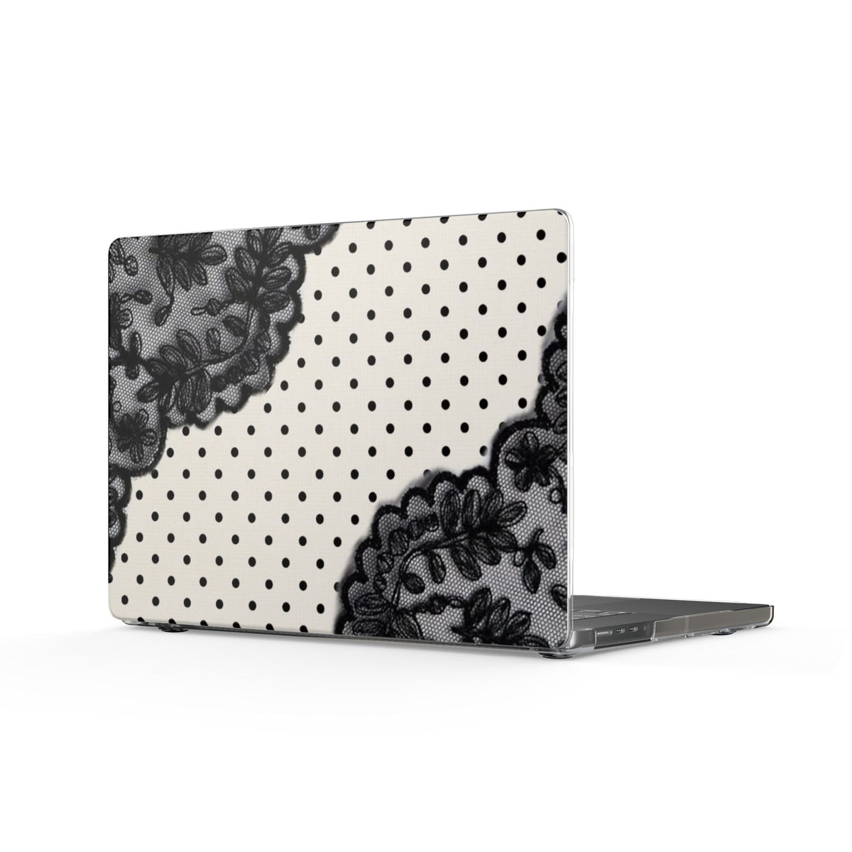 COQUETTE POLKA DOTS BLACK LACE MACBOOK COVERS