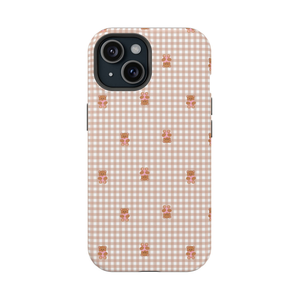 BEIGE GINGHAM TEDDY PHONE CASE