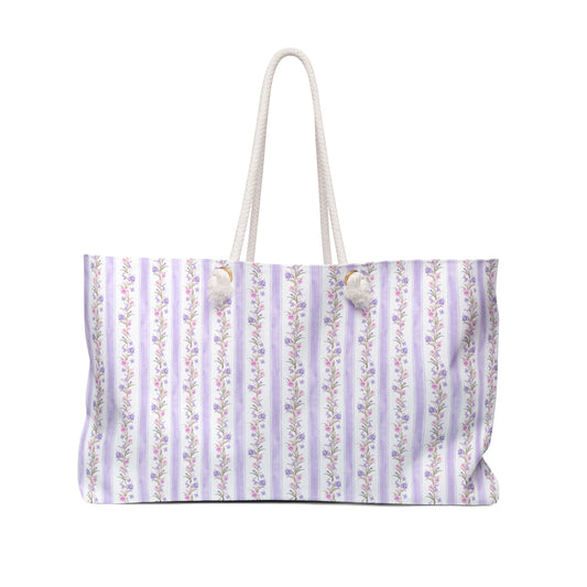 PURPLE FLORAL STRIPES WEEKENDER BAG