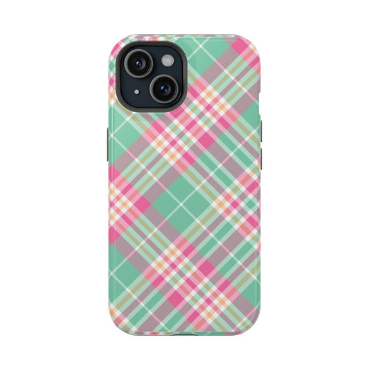 GREEN & PINK PLAID PHONE CASE