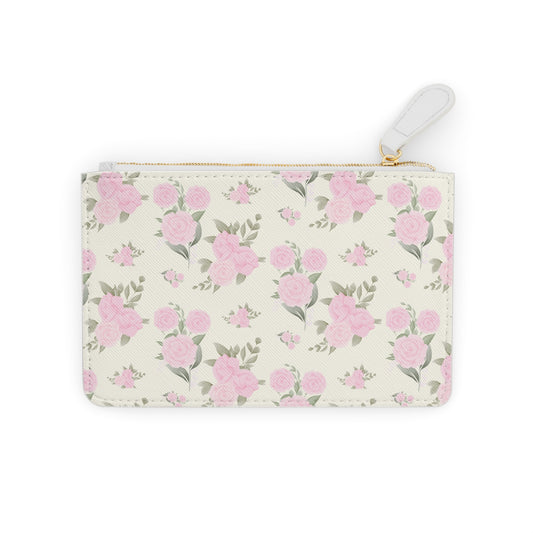 IVORY PINK ROSES LEATHER POUCH