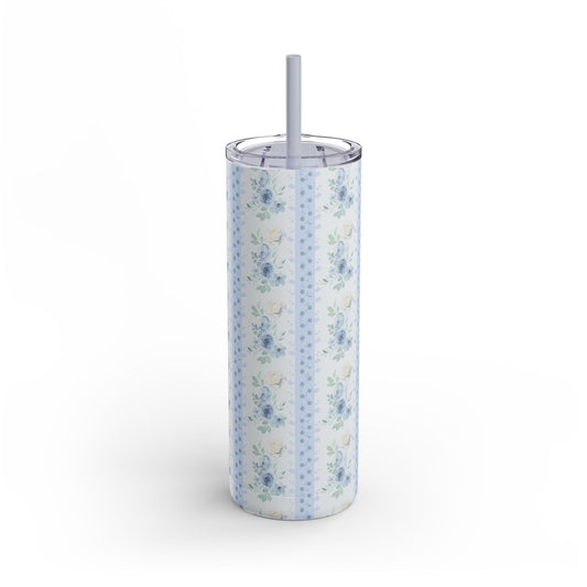 BLUE FLORAL STRIPES STRAW TUMBLER