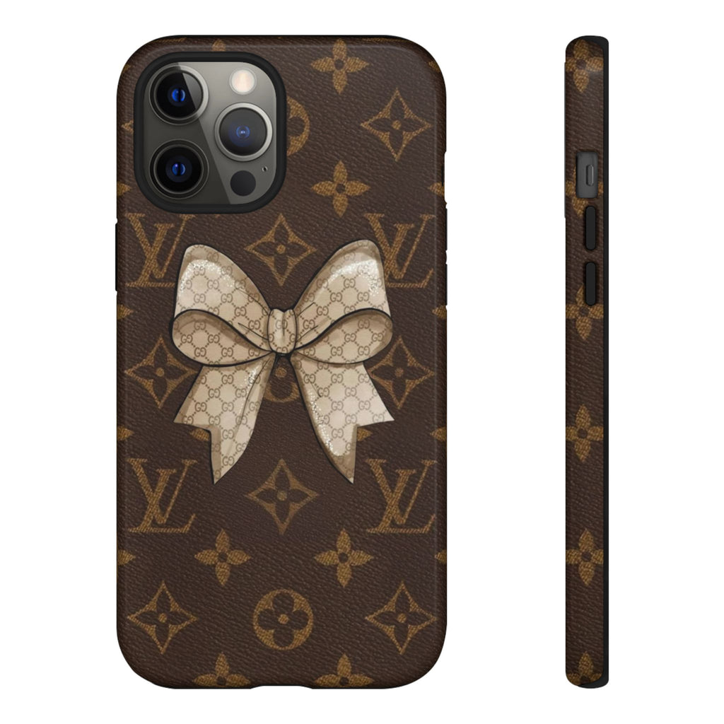 LV monogram phone case with bow, front camera cutouts and side button openings
