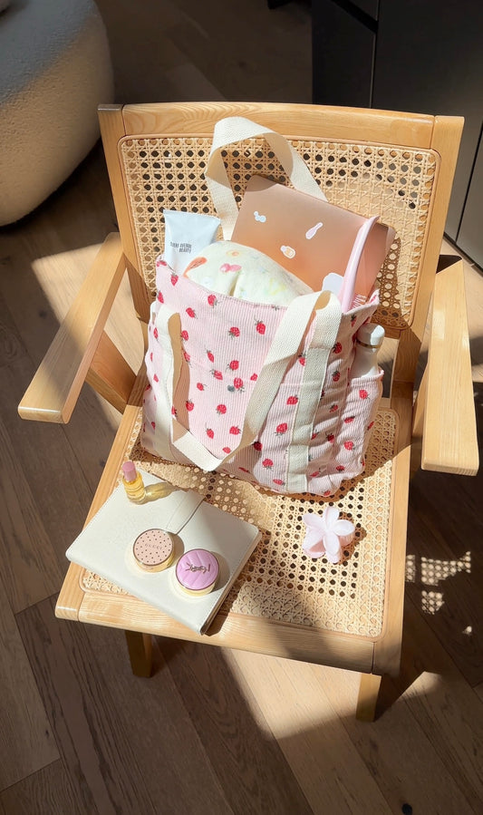 PINK & BEIGE STRAWBERRY TOTE BAG