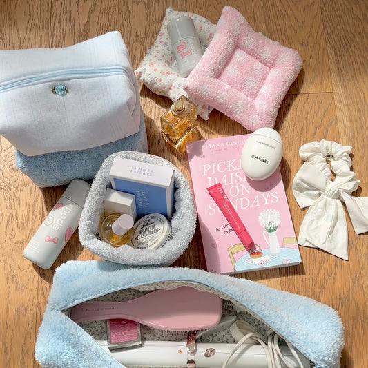 POWDER BLUE TEDDY FLORAL MAKEUP BAG