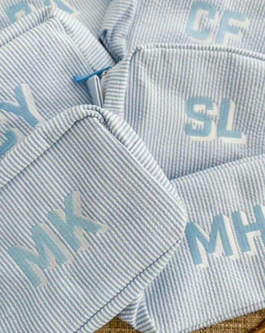 BABY BLUE STRIPES LETTER INITIAL BAG