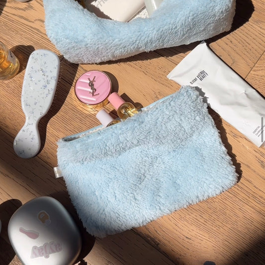 PASTEL BLUE SOFT TEDDY FLAT POUCH
