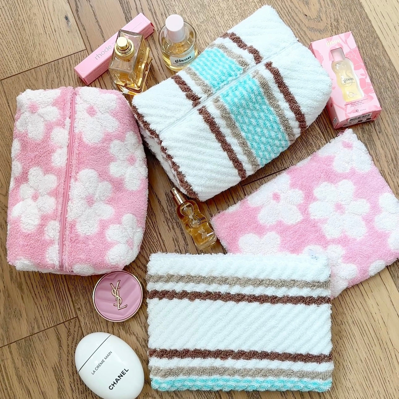 PINK DAISIES VINTAGE TEDDY MAKEUP BAG