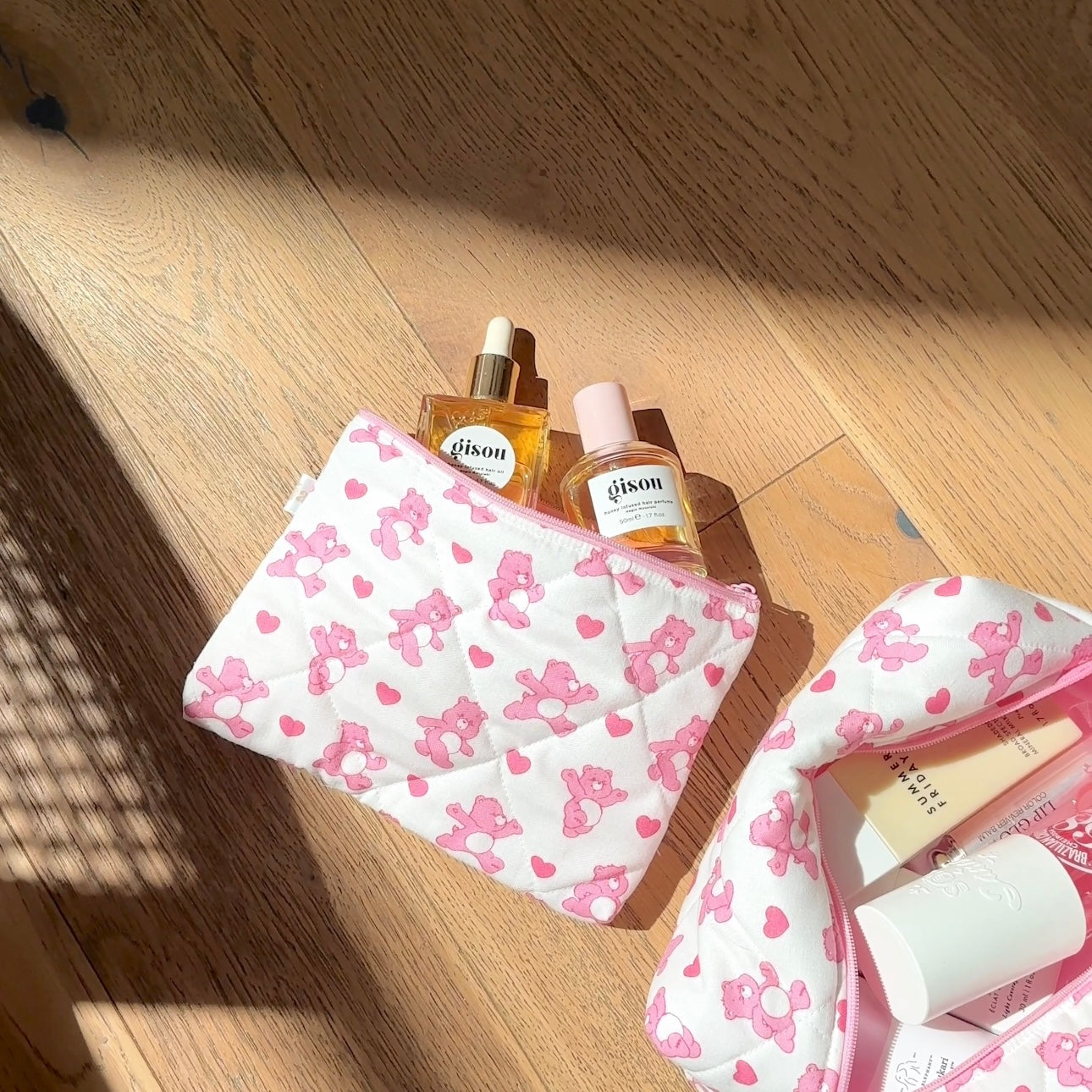 PINK HEART BEARS FLAT POUCH