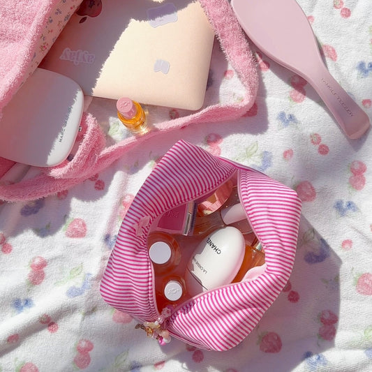 PINK STRIPES MAKEUP BAG