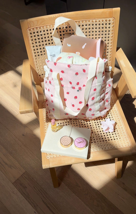 PINK & BEIGE STRAWBERRY TOTE BAG