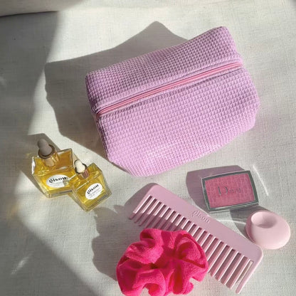 DARK PINK KNIT FLORAL MAKE-UP BAG-AYJAY