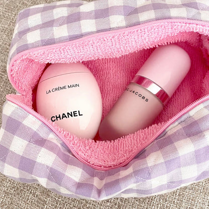 PURPLE GINGHAM PINK TEDDY MAKEUP BAG