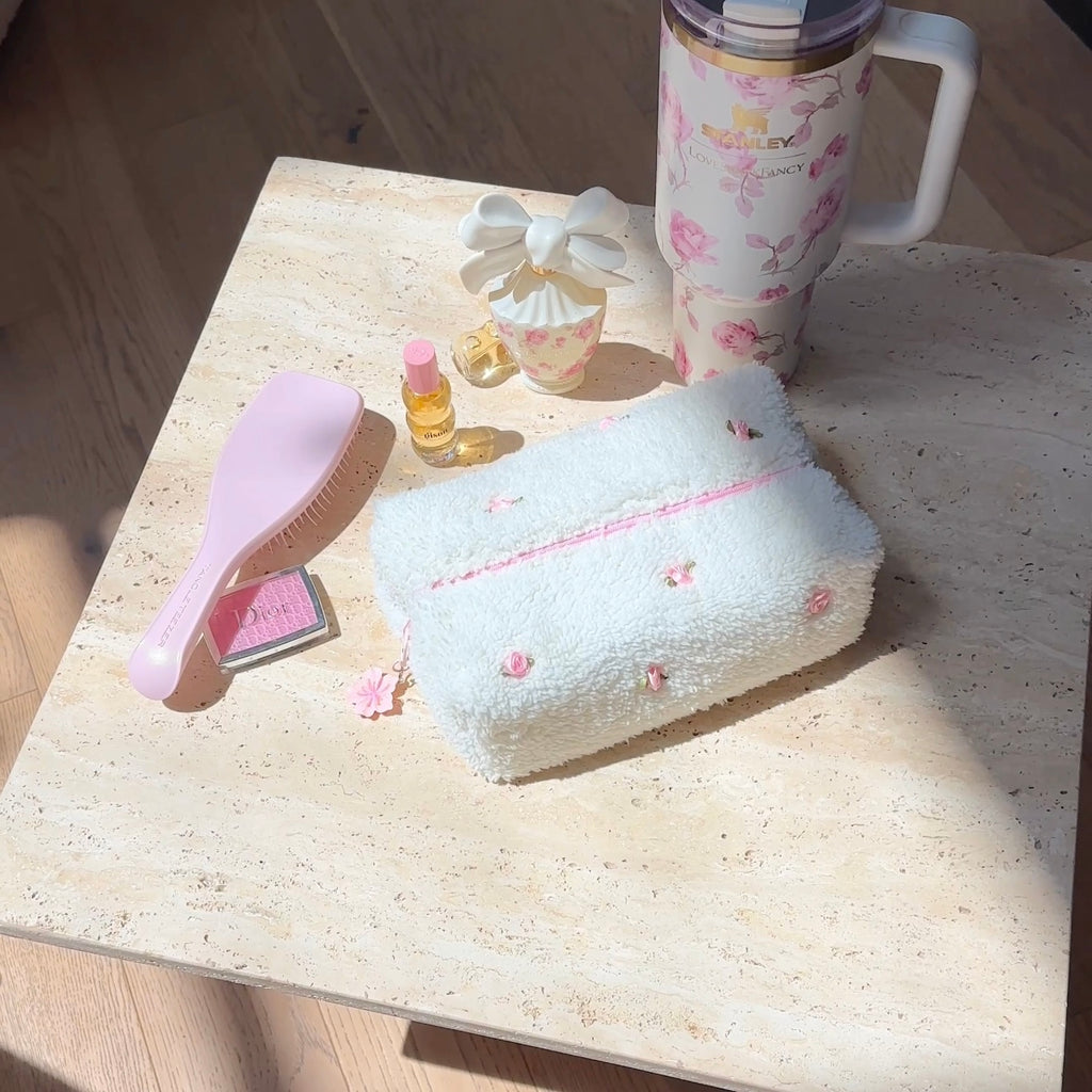 LIMITED EDITION CREAM ROSEBUDS MAKEUP BAG