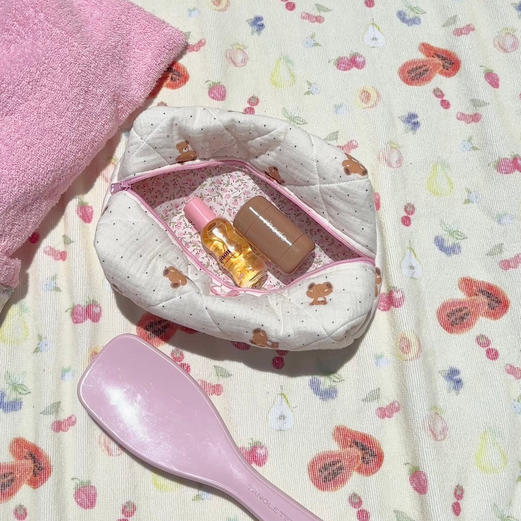 TEDDY BEAR FLORAL MAKEUP BAG