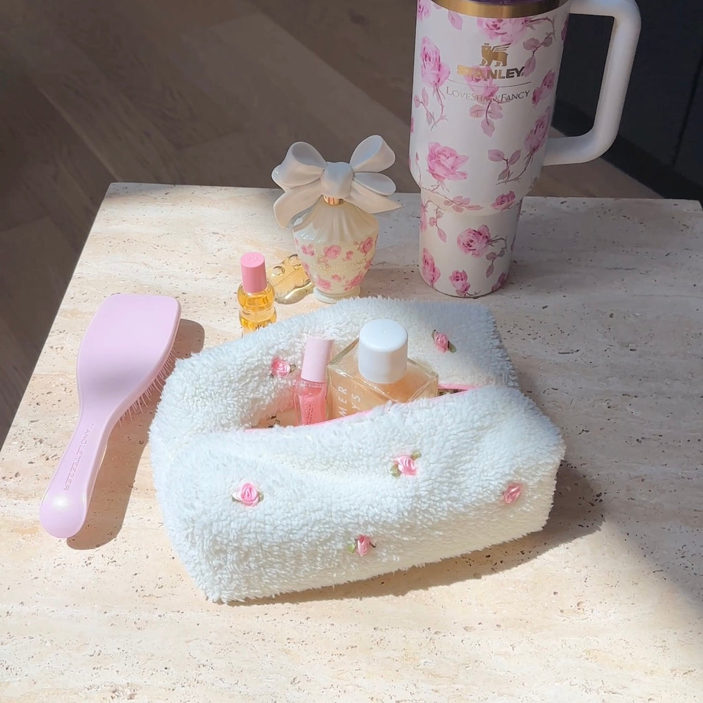 LIMITED EDITION CREAM ROSEBUDS MAKEUP BAG