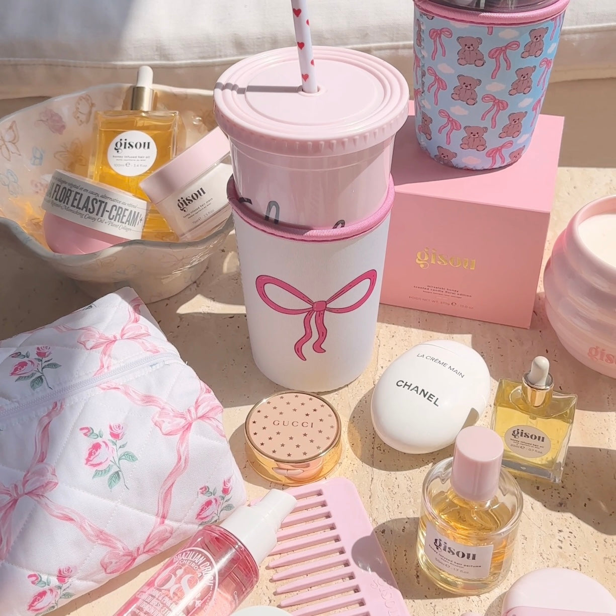 PINK BOW COQUETTE ICED COFFEE COOZIE THERMAL