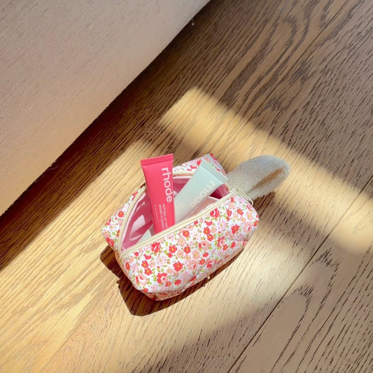 RED FLORAL MINI KEYCHAIN BAG