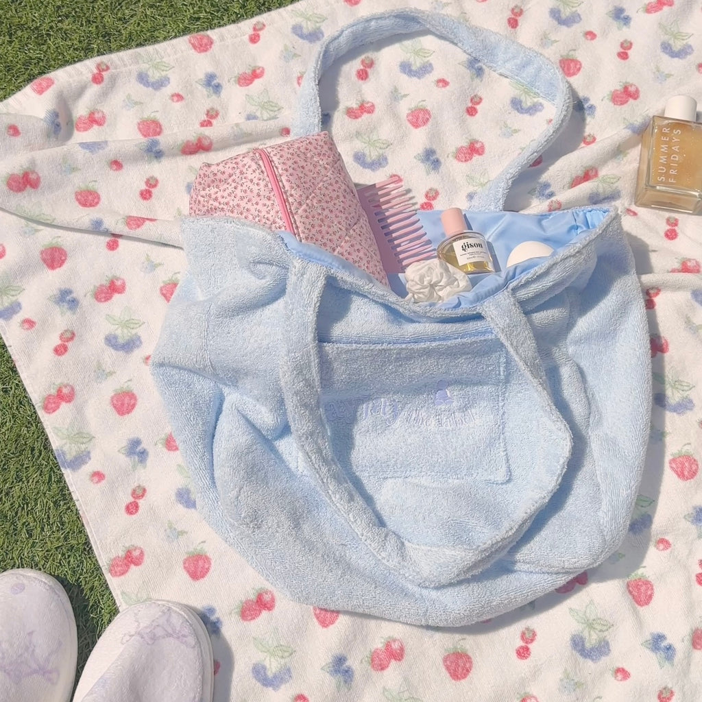 BABY BLUE TERRYCLOTH FUZZY CUTE TOTE BAG