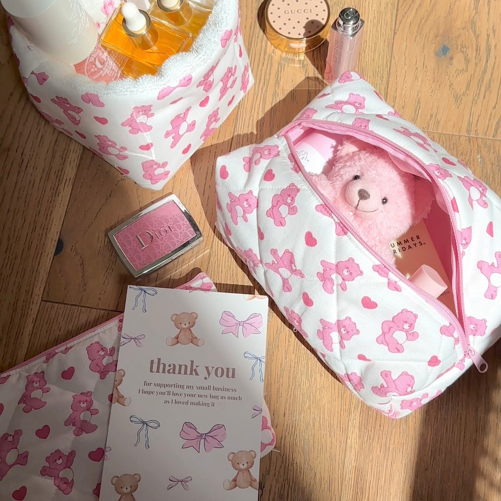 PINK HEART BEARS MAKEUP BAG