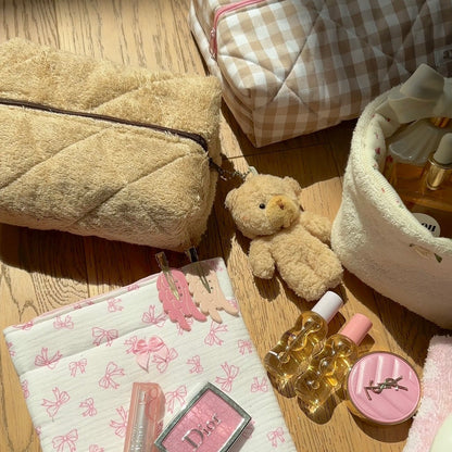 BROWN TEDDY BROWN ZIPPER MAKEUP BAG