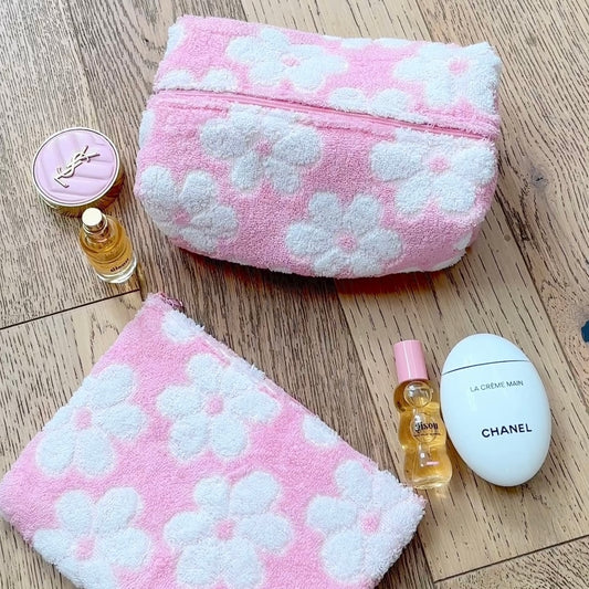 VINTAGE PINK DAISIES TEDDY FLAT POUCH