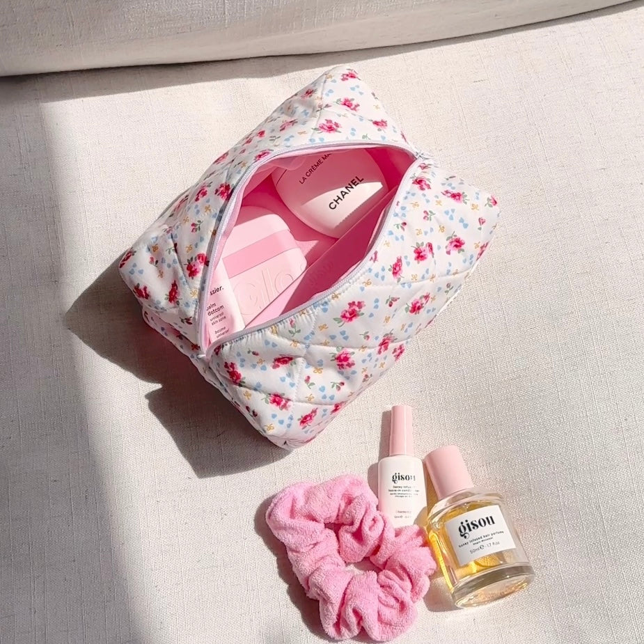 WHITE FLORAL BOW MAKE-UP BAG-AYJAY