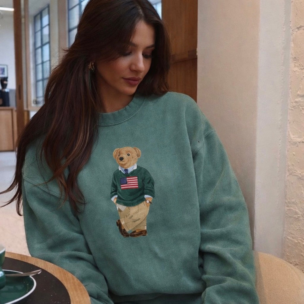 GREEN RL TEDDY BEAR COZY CLUB CREWNECK