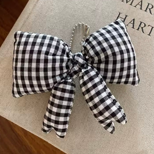 BLACK GINGHAM BOW BAG CHARM