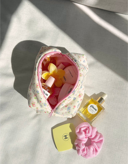 VINTAGE YELLOW FLORAL MAKEUP BAG