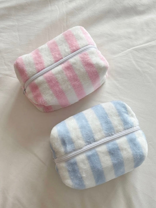 PINK VINTAGE TEDDY STRIPED MAKEUP BAG