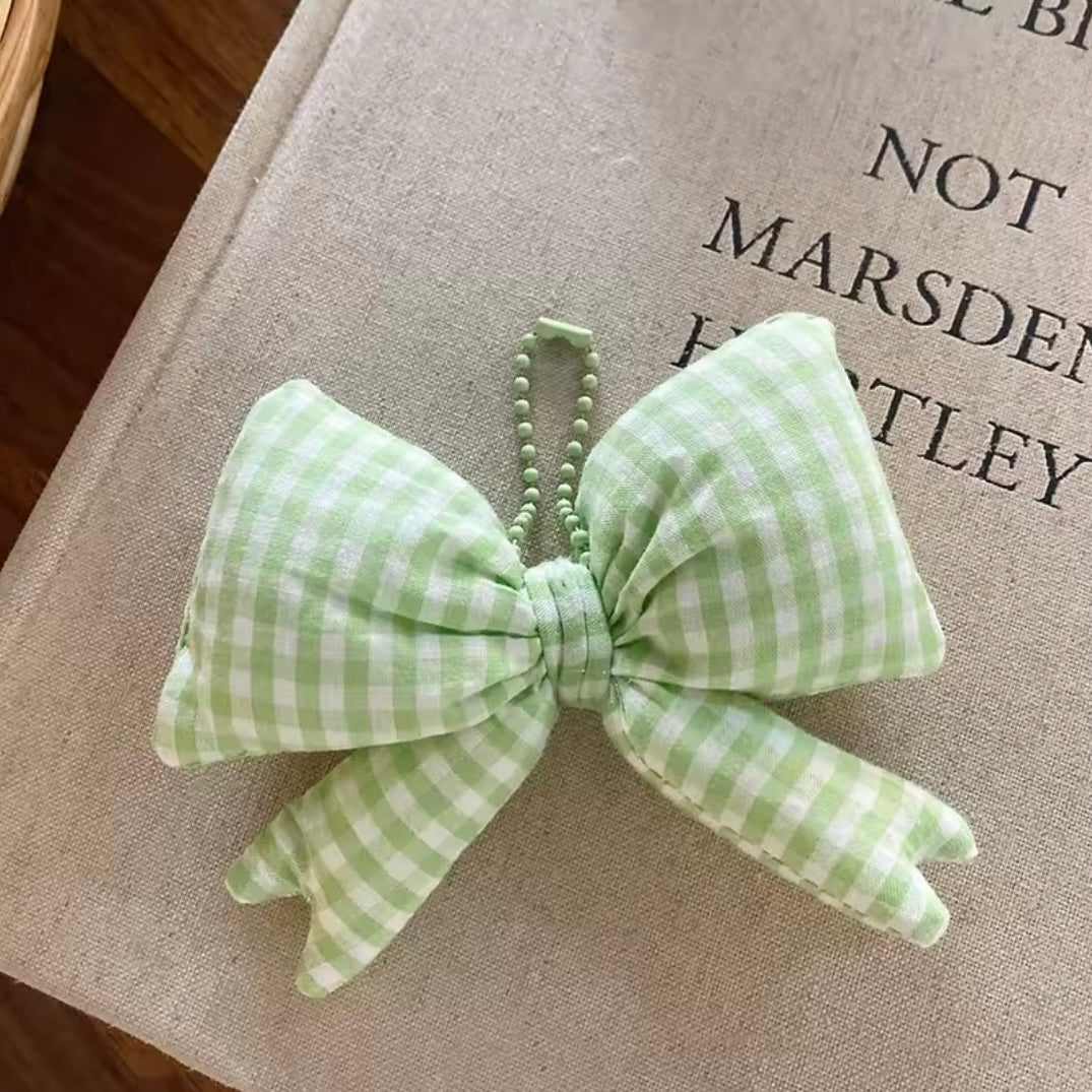 LIGHT GREEN GINGHAM BOW BAG CHARM