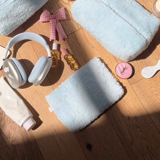 PASTEL BLUE SOFT TEDDY FLAT POUCH