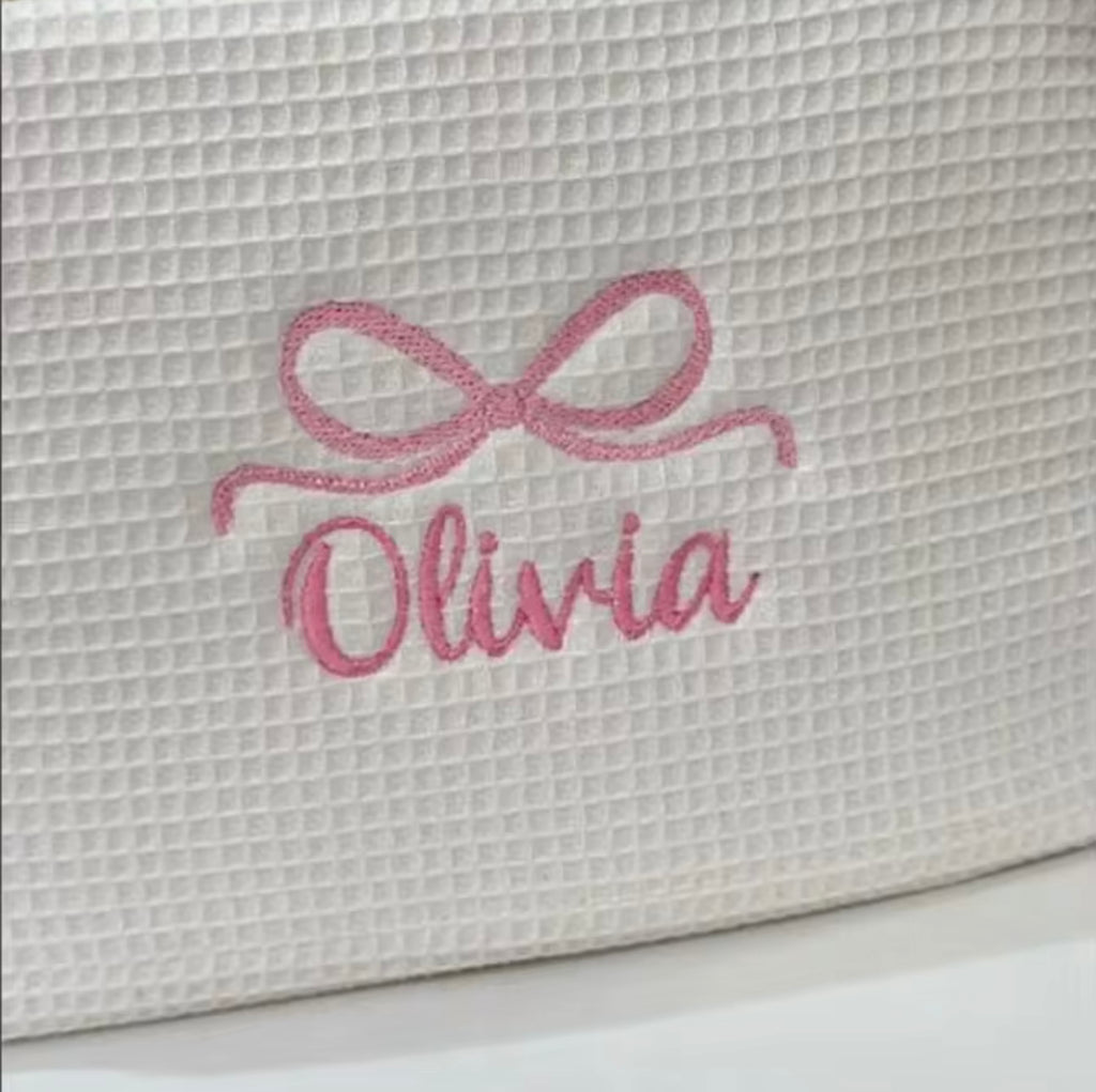 WHITE WAFFLE BOW CUSTOM BAG