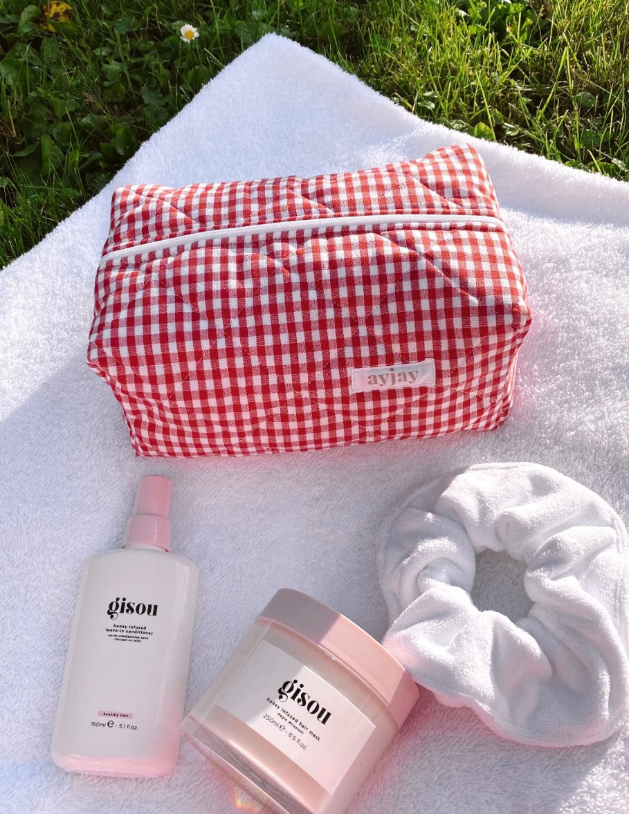 RED GINGHAM MAKEUP BAG