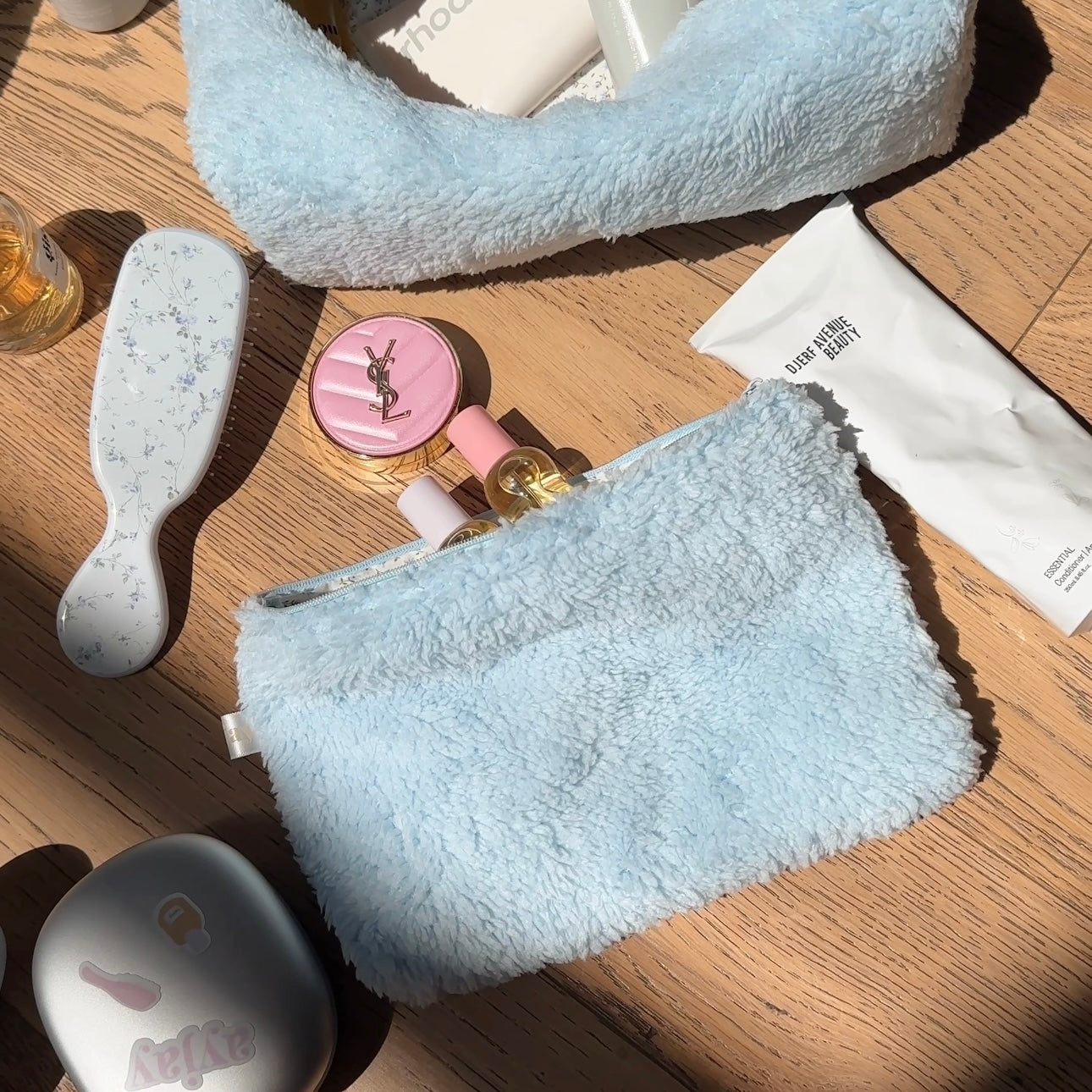 PASTEL BLUE SOFT TEDDY MAKEUP BAG
