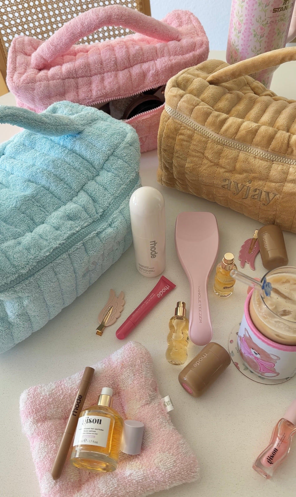 TAN FLORAL HAIRTOOL VANITY BAG