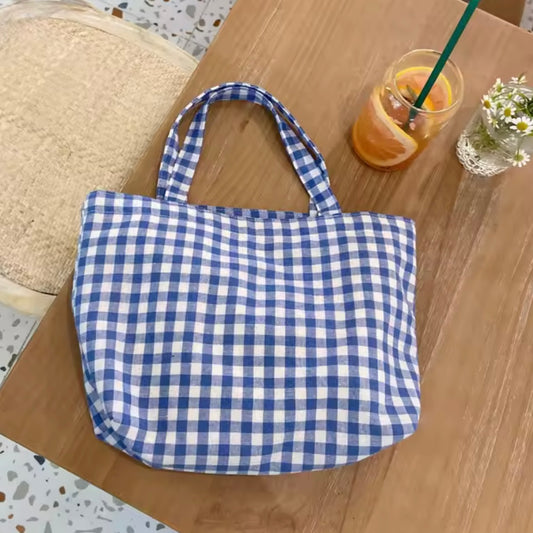 BLUE GINGHAM MINI LUNCH TOTE BAG
