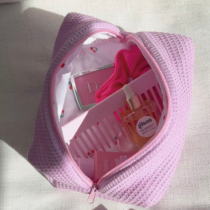 DARK PINK KNIT FLORAL MAKE-UP BAG-AYJAY
