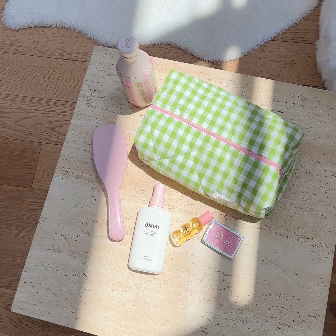 APPLE GREEN GINGHAM MAKEUP BAG