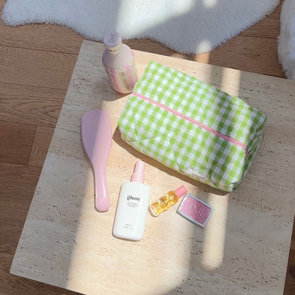 APPLE GREEN GINGHAM MAKEUP BAG