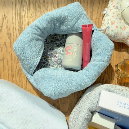 POWDER BLUE TEDDY FLORAL MAKEUP BAG