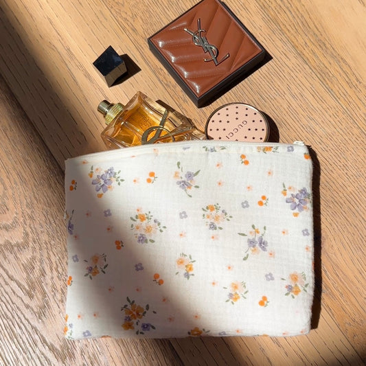 IVORY ORCHID FLORAL FLAT POUCH