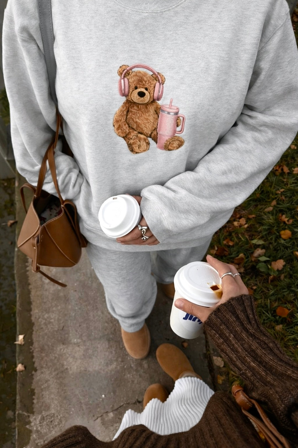 GREY TEDDY BEAR ON THE GO COZY CLUB CREWNECK