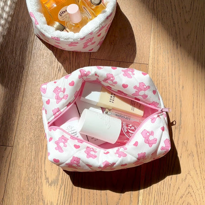 PINK HEART BEARS MAKEUP BAG