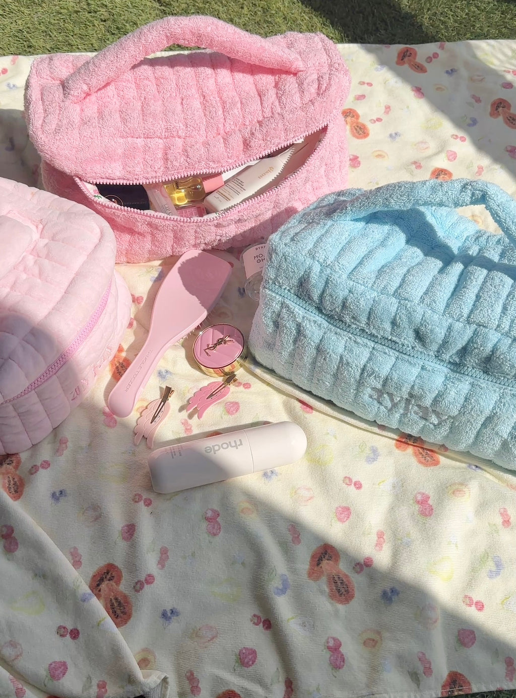 BABY BLUE GINGHAM HAIRTOOL VANITY BAG
